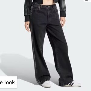 Black ADICOLOR DENIM 3-STRIPES TRACK PANTS Wide-Leg Women Jeans